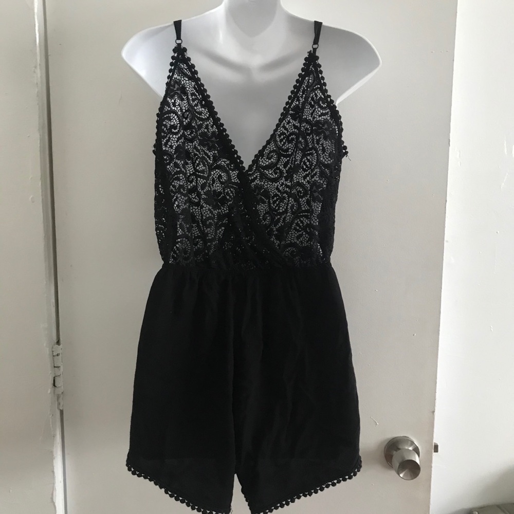 Black lace back romper